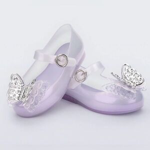 Mini Melissa Sweet Love Fly Baby Ballerina Flat Size 6 Purple Silver Butterfly